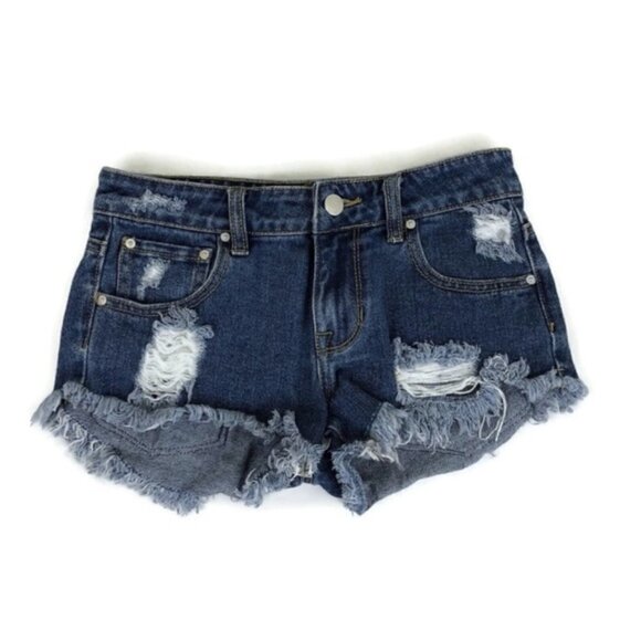 P.S Erin Wasson Women's 24 Shorts Denim Cut-offs Distressed Knit Back Pocket - Picture 1 of 7